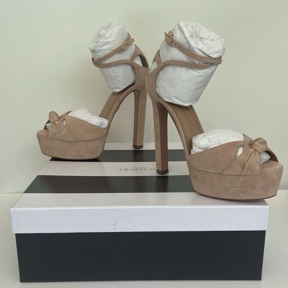 Aquazzura Harlow Plateau 140 Suede Powder Pink Sandals Platform Heel US Size 6 - Picture 1 of 16
